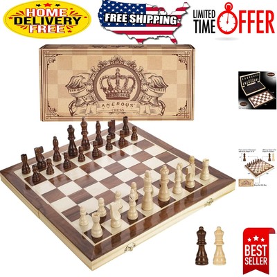 15-Inch Handmade Magnetic Chess Set with Extra Queens - Portable Travel Game