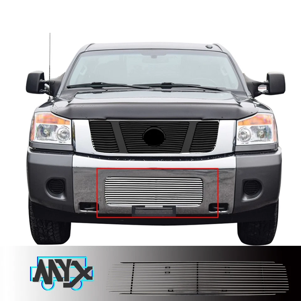 Fits 2004-15 Nissan Titan/04-07 Armada Billet Chrome Front Grille  Bumper Grill - Image 2 of 4