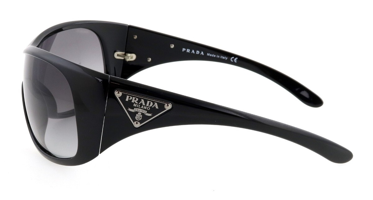 New PRADA SPR14L 1AB-3M1 Glossy Black Shield Wrap Sunglasses New PRADA SPR14L 1AB-3M1 Glossy Black Shield Wrap Sunglasses