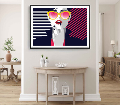 Woman in Sunglasses Print, Vector Wall Art, Illustration Framed Fashion Wall Art