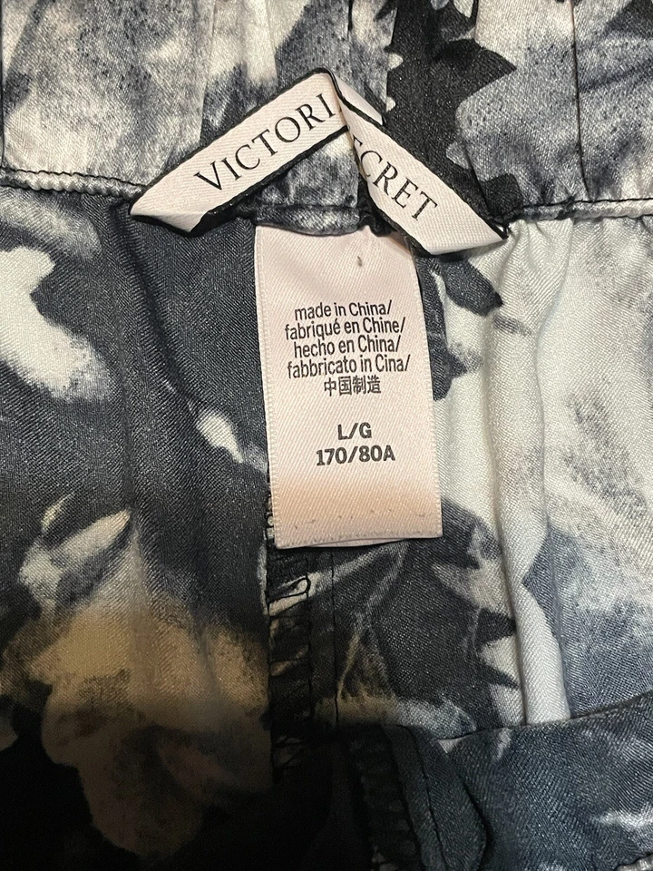 Pantalones Cortos Victoria's Secret Lounge Mujer Talla L Blanco y Negro Rosa Borde Floral Foto 2 de 3