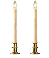 Set of 2 Plow & Hearth Adjustable Window Led Candles Timer/ Remote Brass/Gold