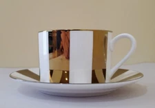 Gold Stripe Flat Cup & Saucer Set by Grace's Teaware