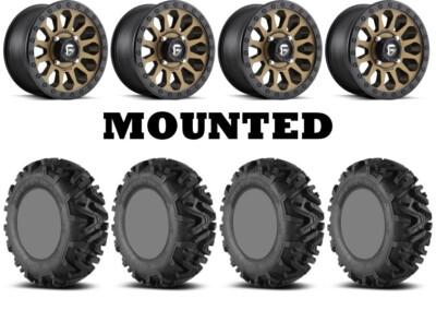 Kit 4 EFX MotoMTC Tires 27x10-14 on Fuel Vector Bronze D600 Wheels CAN
