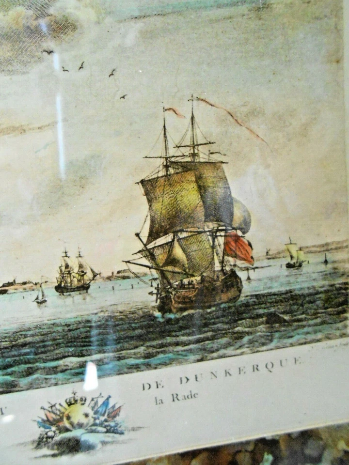 Grabado enmarcado Réduit Ports Le Gouaz Francia, Dunkerque 1776 Nicolas Ozanne Foto 3 de 4