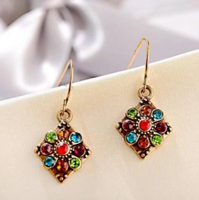 Zara Ohrringe Rosegold Bohemian Geometrisch Bunt Glänzend Strass Ohrhänger 