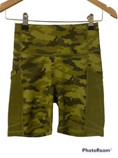 Fabletics Mila High Waisted Pocket Biker Shorts 6 Camo Green Size XS Athletic