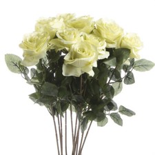 12 Individual Long Stem 26" Honeydew Green Artificial Open Roses