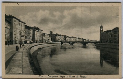 Italy Pisa - Lungarno Regio e Ponte di Mezzo old sepia postcard