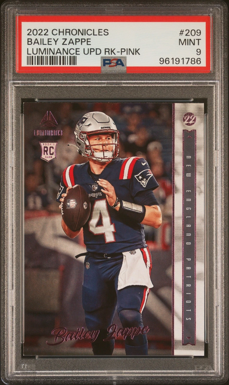 Bailey Zappe Panini Chronicles Luminance Update Rookies #209 Pink