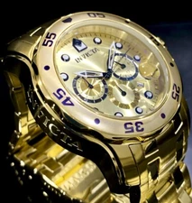 Invicta Men Pro Diver Scuba Chronograph Champagne Dial 18K Gold Plated Watch