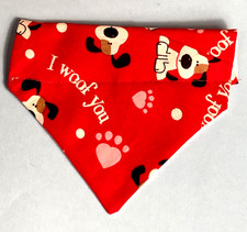 Over Collar Slide On Pet Dog Cat Bandana Scarf "I WOOF YOU" DOGS SMALL