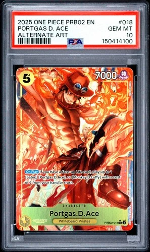 2025 ONE PIECE PRB02-PREMIUM BOOSTER ALTERNATE ART #018 PORTGAS D. ACE PSA 10