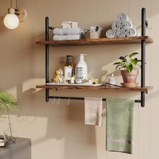 Bestier 2 Tier Floating Pipe Shelving 80CM Industrial Wall Mounted Ladder UK NEW
