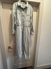 ZARA Light Blue Denim Maxi Shirt Dress Collared Button Front Long Sleeve XL