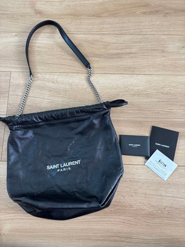 YSL Saint Laurent Teddy Bag Chain Shoulder Bag Black Lamb Leather Logo Women's