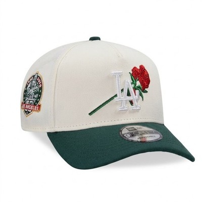 New Era 9FORTY LA Dodgers Hat Rose Embroidery Cream Green Adjustable Cap
