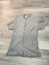 Acacia 100% Organic Cotton Striped Brown And Beige Swim Romper Size Medium