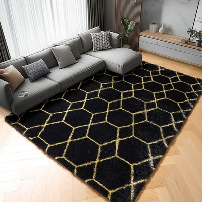 ONASAR 5x8 Rugs for Living Room 5' x 8' (Rectangular), 2- Black / Gold 