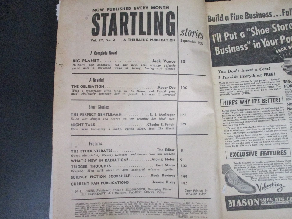 Startling Stories Magazine September 1952 Vol 27 No 2 Big Planet Jack Vance Foto 4 de 4