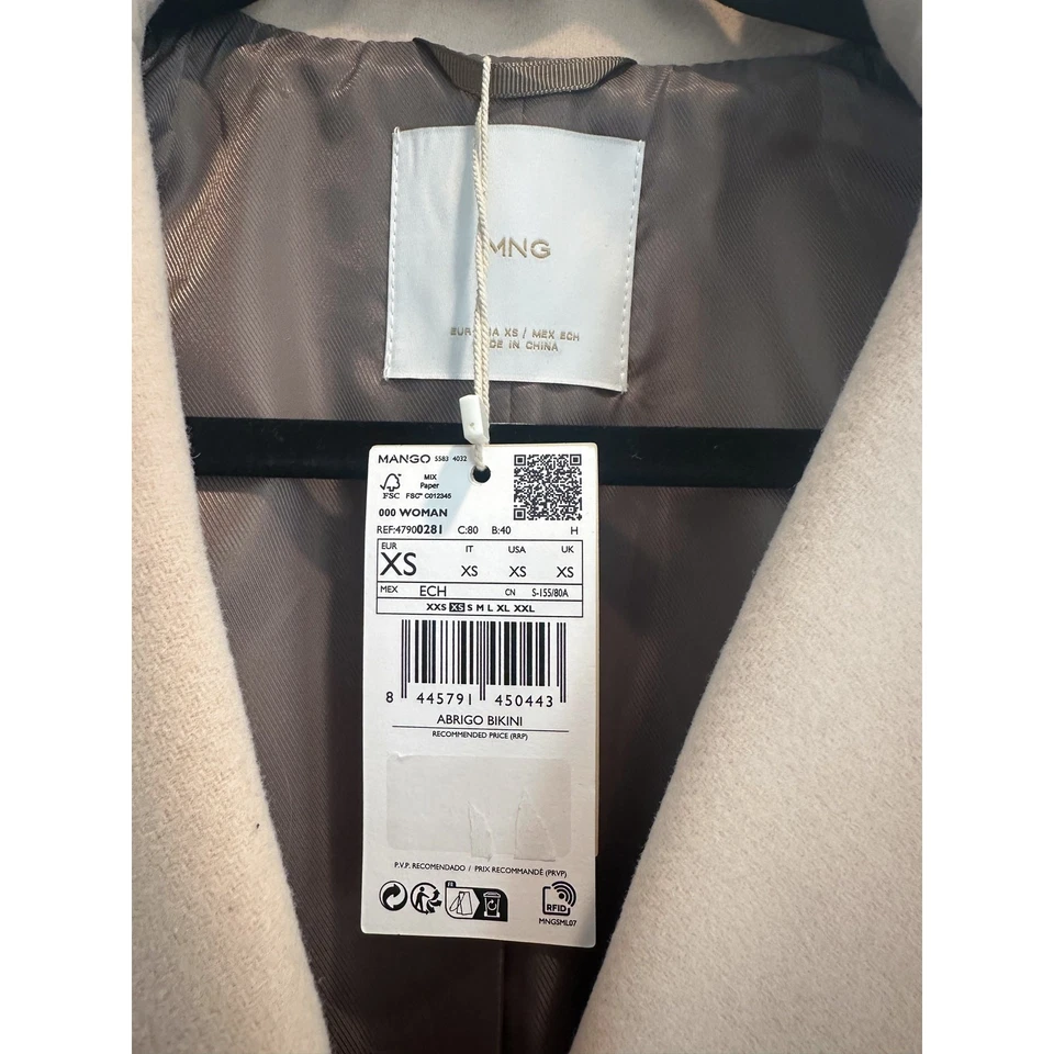 Abrigo de Lana Mango Rosa Nude Talla XS Foto 3 de 4