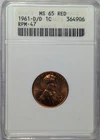 1961 D/D Lincoln, Wheat Ears Reverse ANACS MS-65 RED RPM-47