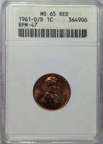 1961 D/D Lincoln, Wheat Ears Reverse ANACS MS-65 RED RPM-47