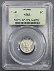 1941 PCGS MS65 Mercury Silver Dime 10c - Gem Old Green Holder