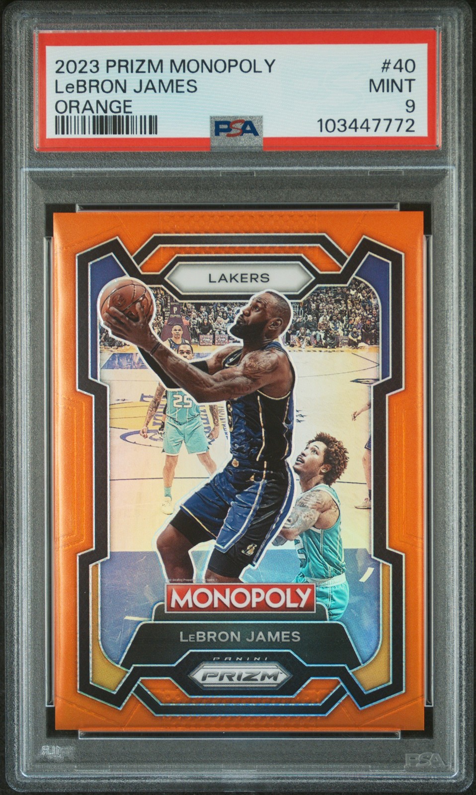 2023 PANINI PRIZM MONOPOLY ORANGE #40 LEBRON JAMES 84/124 PSA 9