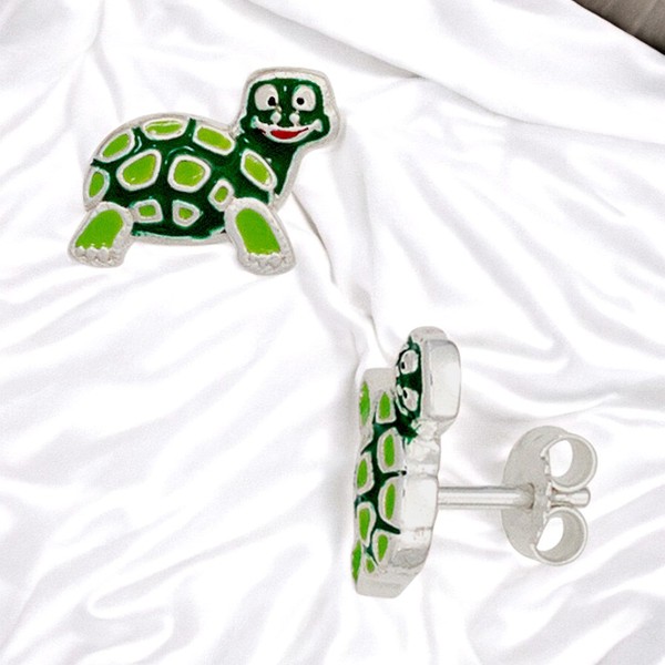 Kinder Ohrstecker SchildkröTe GrüN 925 Sterling Silber Ohrringe Kinderohrringe-image