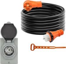 50 Amp Generator Cord 20FT and Power Inlet Box Pre-Drilled ,125/250 Volts, NEMA