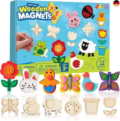 BESUCHE DEN JOYIN-STORE JOYIN 12 Bastelset Kinder, Holz Magnet Malset zum Bemalen, Holzkunstmalerei