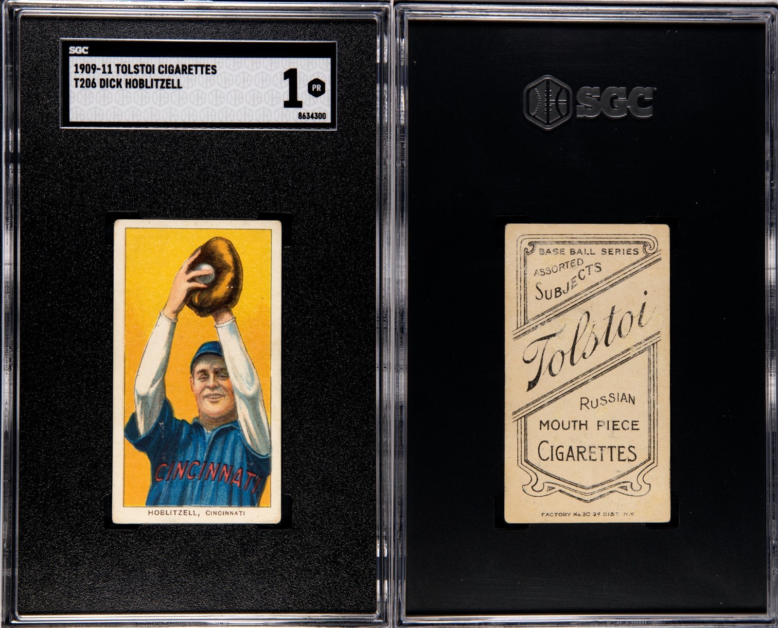 1909-11 T206 Dick Hoblitzell Cincinnati Reds SGC 1 ***Tolstoi***