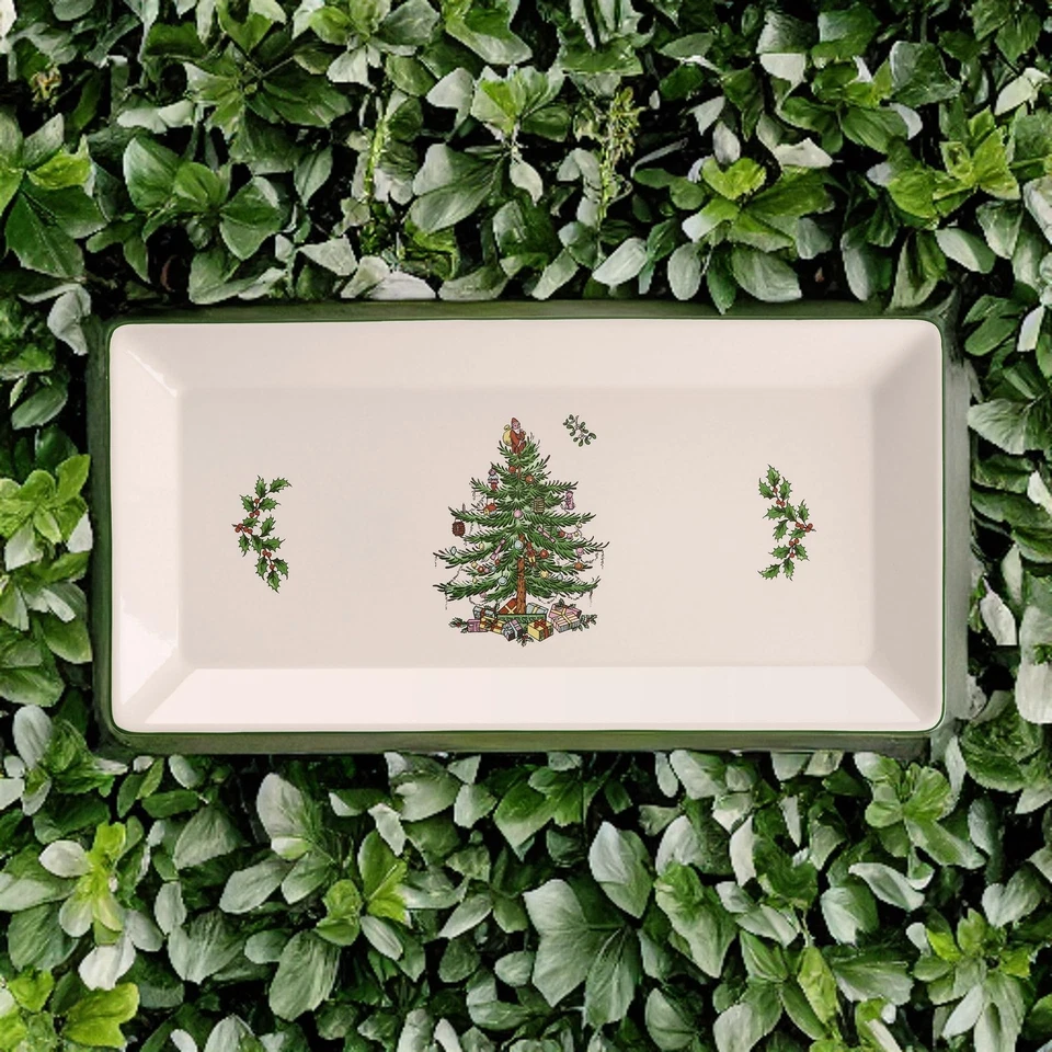 Christmas Tree 14-Inch Rectangular Sandwich Tray, Porcelain Serving Platter f... - Image 3 of 4