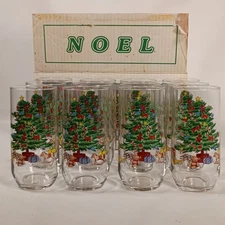 Vintage Luminarc Noel Glass Set of 12 Christmas Tree Holly 16oz Cooler Tumblers