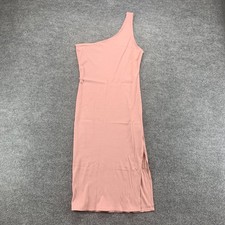 Cherish Dress Womens Large L Pink Bodycon One Shoulder Stretch Ribbed Knit Slit