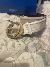 Gucci Beige GG Canvas Leather Gold Buckle