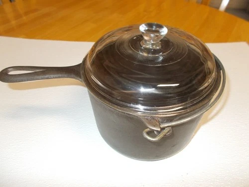 Vintage Griswold Cast Iron Deep Fat Fryer 1003 With Bail Handle And Glass Lid