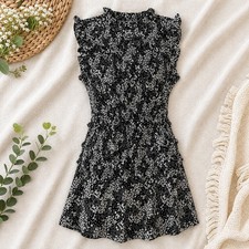 Madewell Midi Dress Women's 4 Black White Ruffle Floral NWT Ditsy Floral