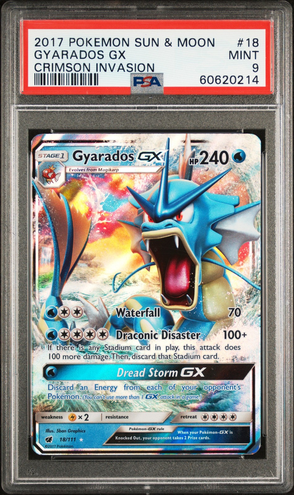2017 POKEMON SUN & MOON CRIMSON INVASION #18 GYARADOS GX PSA 9