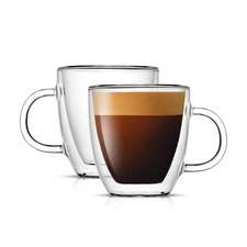JoyJolt Savor Double Wall Insulated Glasses Espresso Mugs 5.4 Ounces, Glass 
