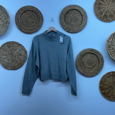NEW H&M Gray Mock Neck Boxy Oversized Knit Sweater Large Basic Cozy Winter