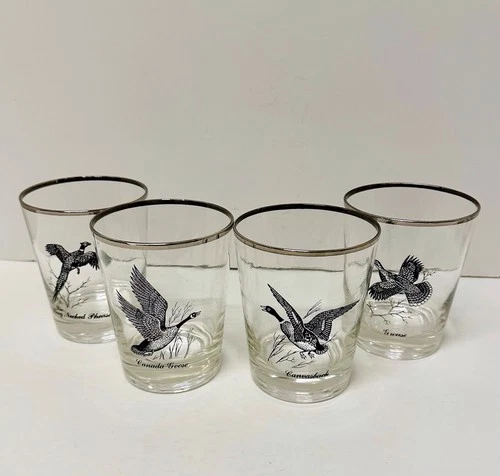 Vtg 1960s Sportsman’s Federal Lowball Whiskey Glasses Set Of 4 Bar Ware