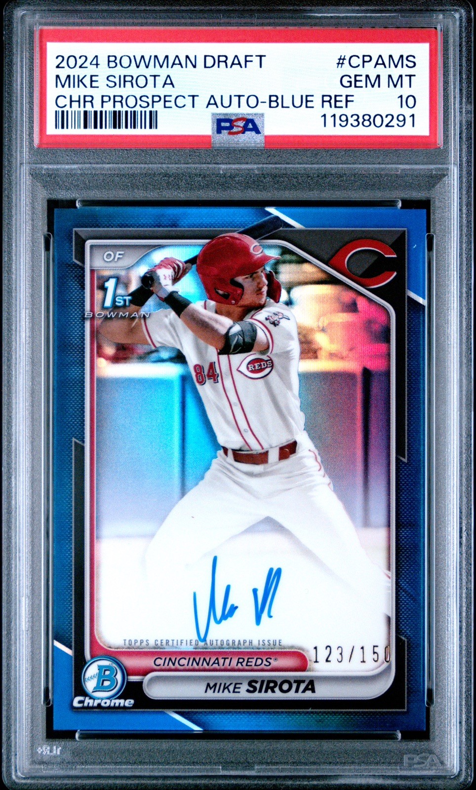 Mike Sirota 2024 Bowman Draft Chrome 1st Prospect TRUE BLUE Auto 123/150 PSA 10