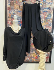 IMAN Global Chic Convertible Cardigan & Pant Set Black New Lightweight Sweater
