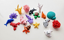 3D Printed Sea Creatures Set – Articulated Toys + Coral + Zipper Pouch