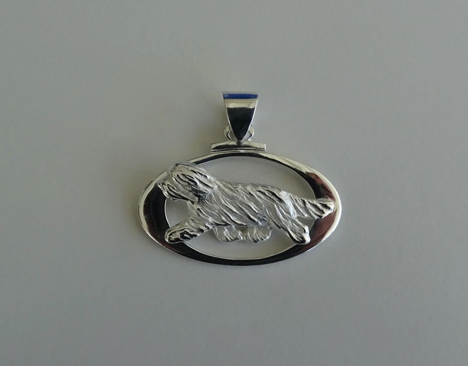 Большой кабинет бородатого колли из стерлингового серебра на горизонтальной овальной раме  - Изображение 2 из 4