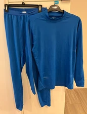 Lands' End Mens Blue Winter Snow Ski Base Layer Shirt and Pant set Sz L 42-44