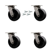 6 Inch 316SS Glass Filled Nylon Swivel Caster Set w/Delrin Bearing & Swivel Lock