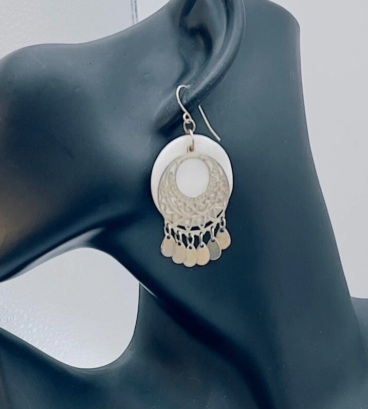 Винтажные серьги-подвески с перламутром и богемной люстрой - Изображение 3 из 4